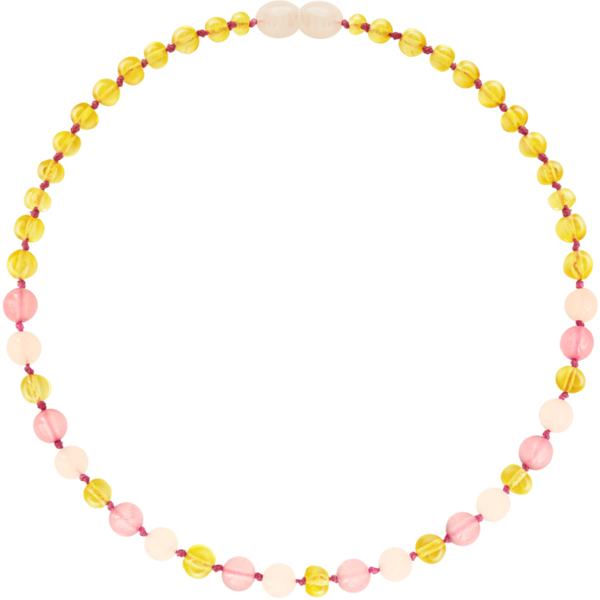 Barnsteen ketting kind - Lemon/Rose quartz/Pink Jade